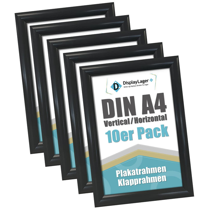 DisplayLager 10'er Sparpack Schwarz DIN A4 Klapprahmen mit 25mm Aluminium Profil, Entspiegelter Schu