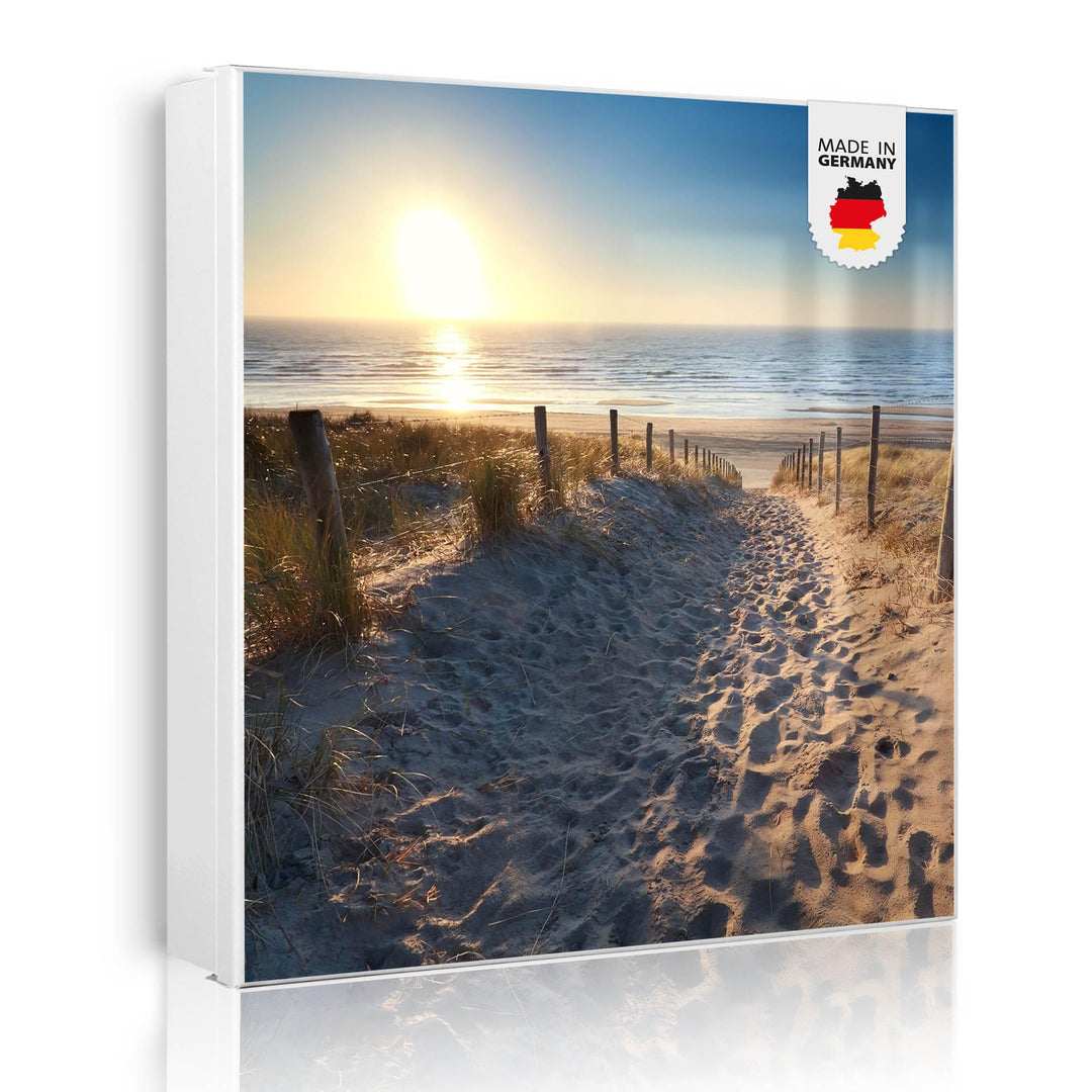 banjado® Grosser Schlüsselkasten Glas/Schlüsselbox 30cm x 30cm mit 50 Haken - Motiv Nordseestrand/Sc