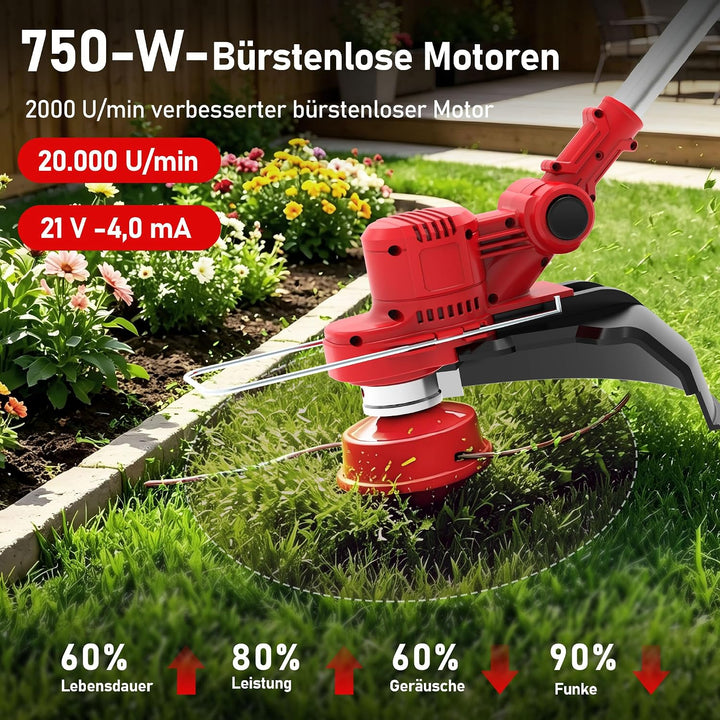 21V Rasentrimmer mit Akku mit Unkrautbürste, 2 in 1 Rasentrimmer mit akku Kompatibel mit 18V-25V Lit