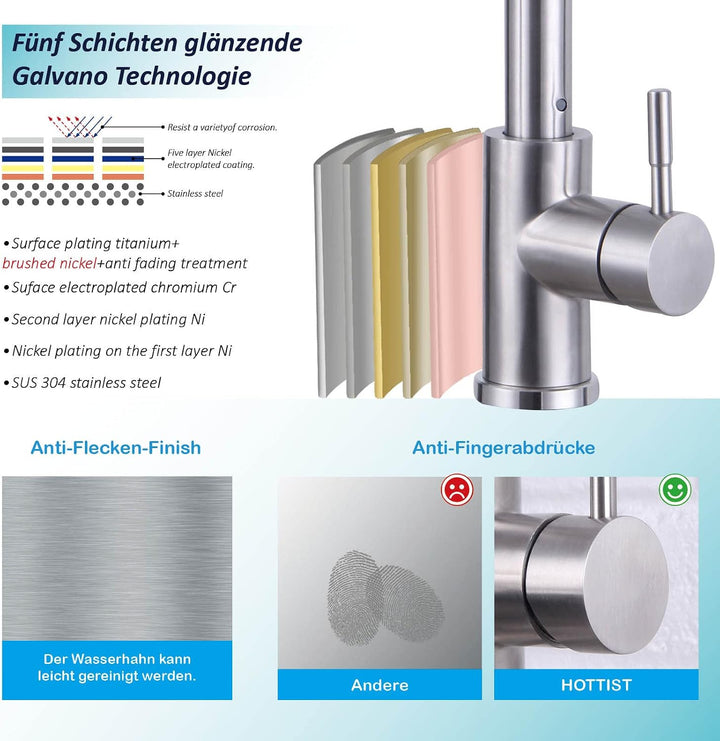 Wasserhahn Küche, 360° Schwenkbar Mischbatterie Armatur Küche, Hochdruck Hoher Bogen Einhebel Küchen