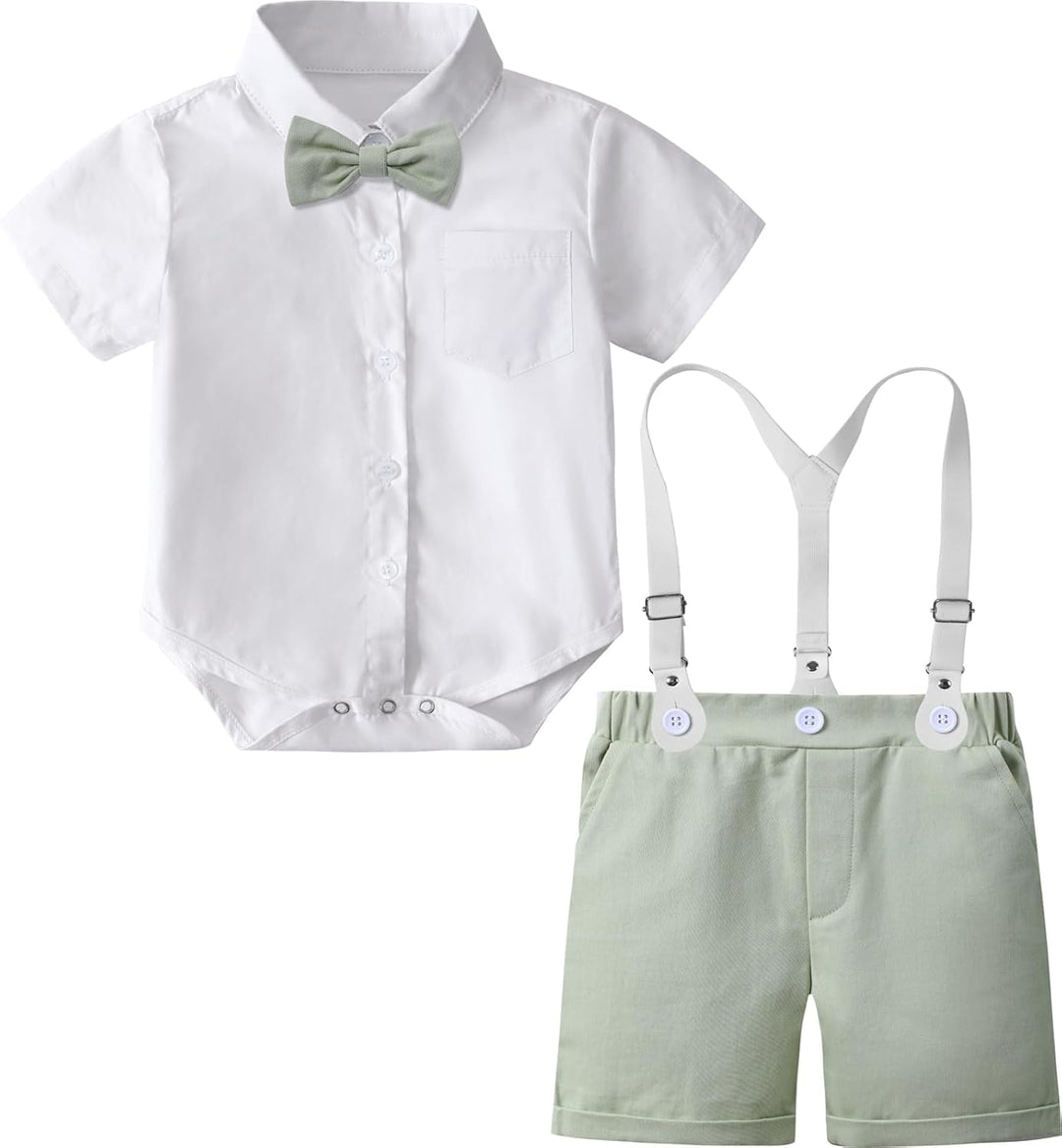 mintgreen Baby Junge Anzüge 2PCS Ostern Outfit Gentleman Hemd Hosen Satz mit Fliege Hosenträger 3-18