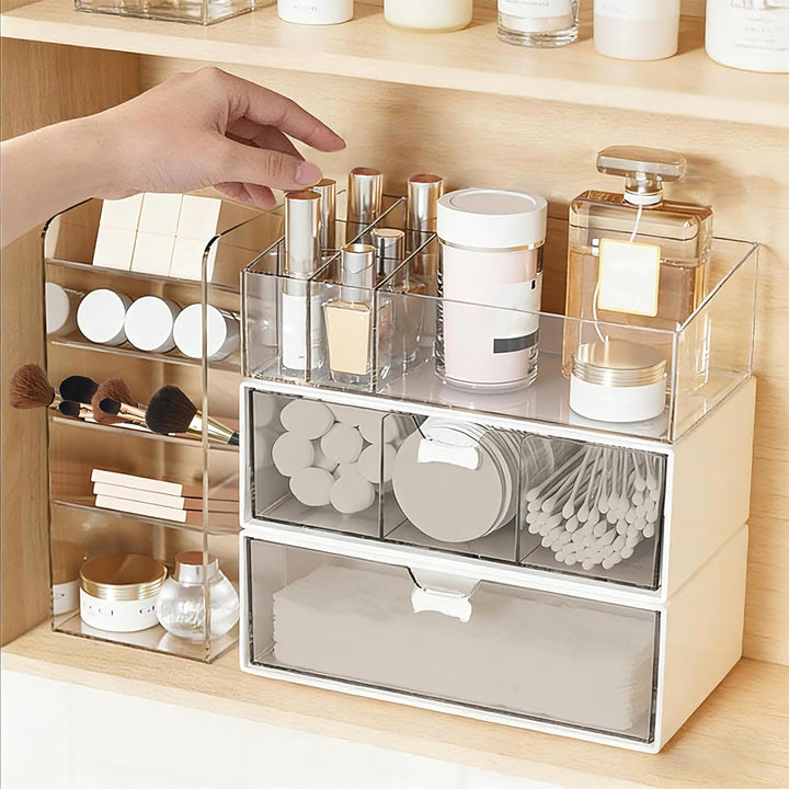 WRENYZK 4 Stück Make Up Kosmetik Organizer, Acryl Badezimmer Organizer Mini mit Schubladen, Multifun