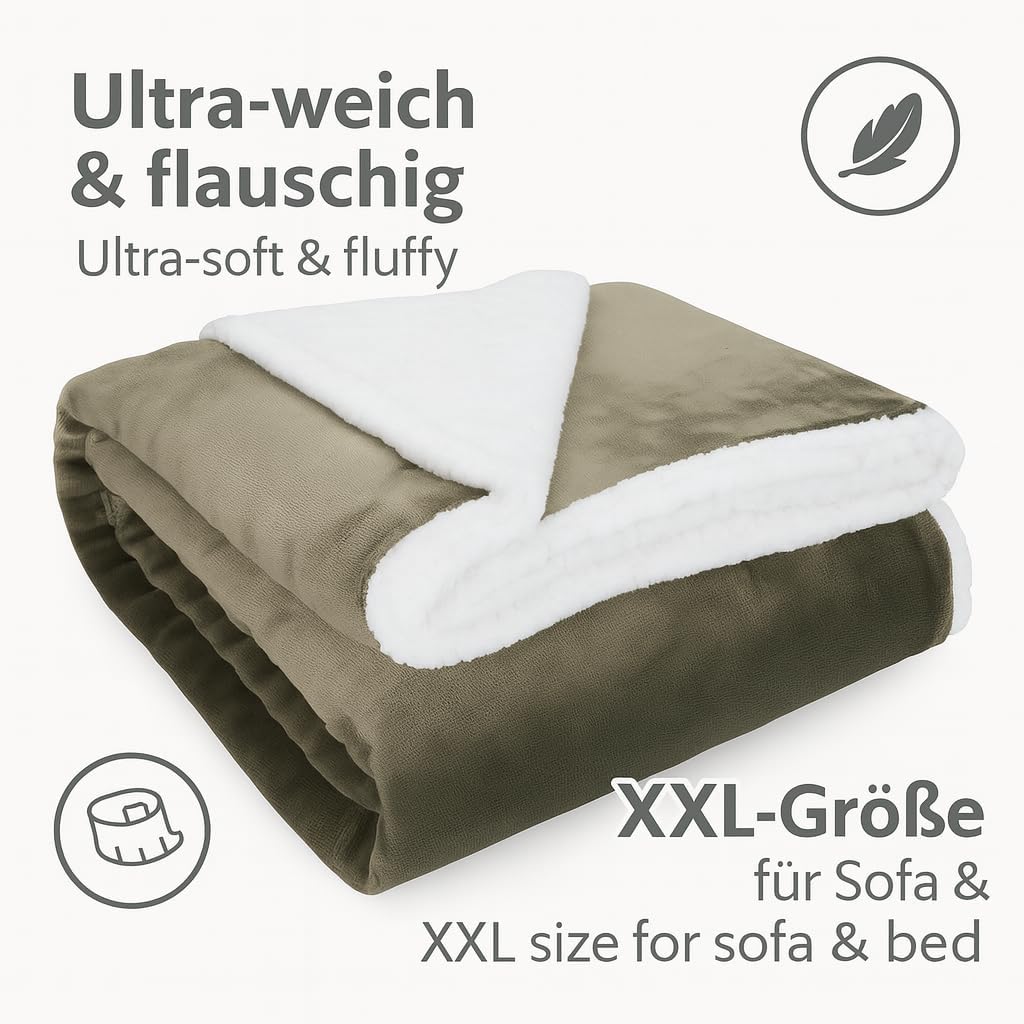 Betz Luxus Flanell Sherpa Kuscheldecke Flauschig Sofa Fleecedecke Verona - Wohndecke XXL Warm Sofade