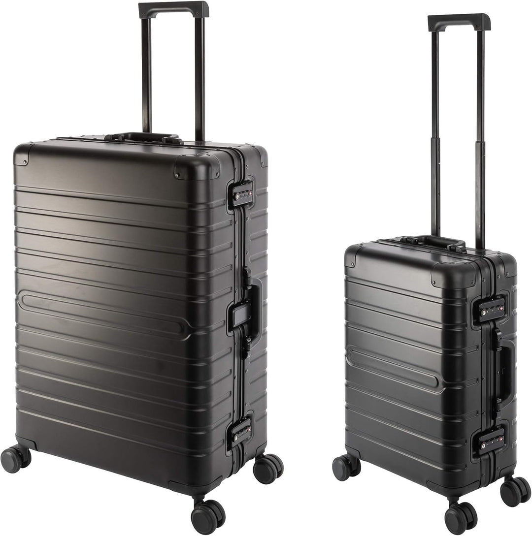 Travelhouse Oslo Alu Reisekoffer Schwarz S-55cm & L-75cm Hartschalenkoffer Reise Trolley Koffer Set