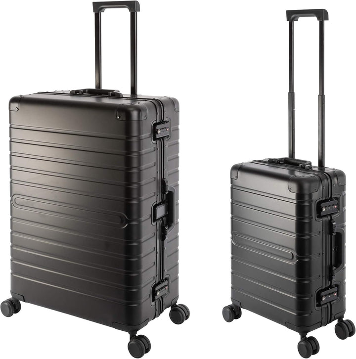 Travelhouse Oslo Alu Reisekoffer Schwarz S-55cm & L-75cm Hartschalenkoffer Reise Trolley Koffer Set