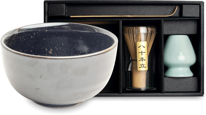 Matcha Set 4 tlg. Original japanische Schale mit Besen & Löffel Edo Japan Geschenkverpackung mit Mat