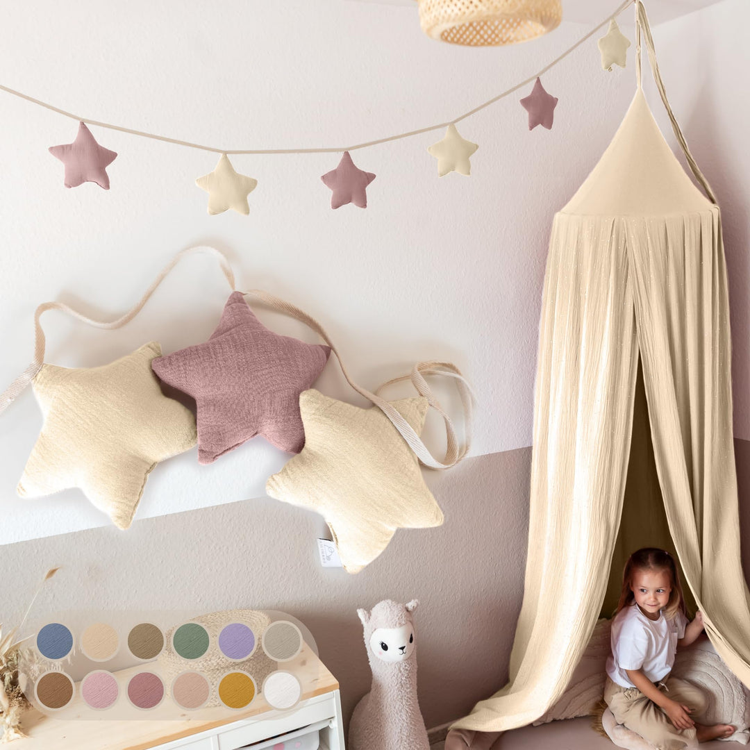 LILIMAUS Sternen Wimpelkette Stoff - 12 Farben - Kinderzimmer Deko - 100% Baumwolle Handmade - Musse