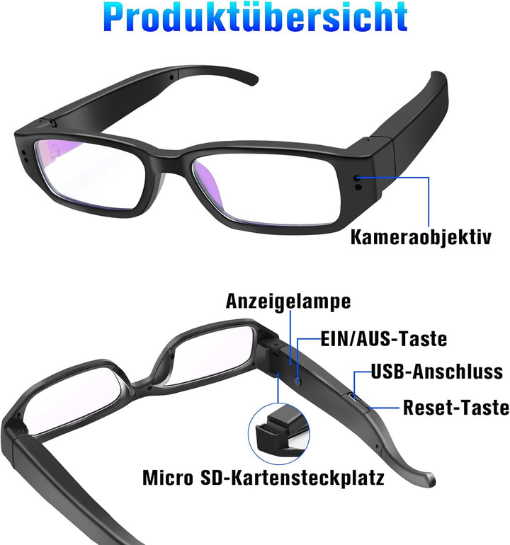 Brillenkamera, Sport-Actionkamera HD-1080P-Brillenvideokamera, Mini-Brillen Kamera, Kleine Videokame