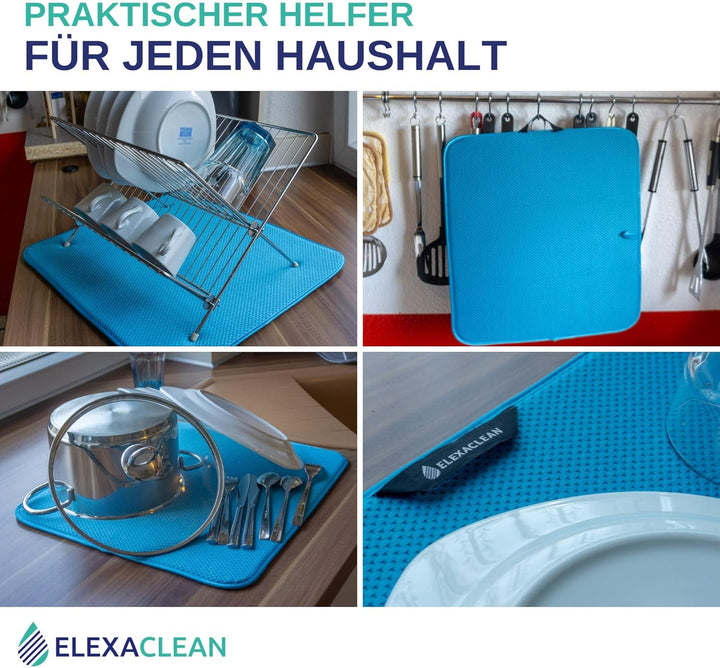 ELEXACLEAN Abtropfmatte Geschirr (2 Stück, Türkis / Grün-Blau, 44x41 cm) Mikrofaser Schutz für Küche