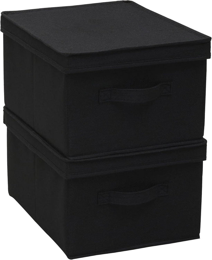 Household Essentials Grosse Aufbewahrungsbox aus Stoff, mit Deckelbox, Schwarz, 2 Stück Schwarz Larg