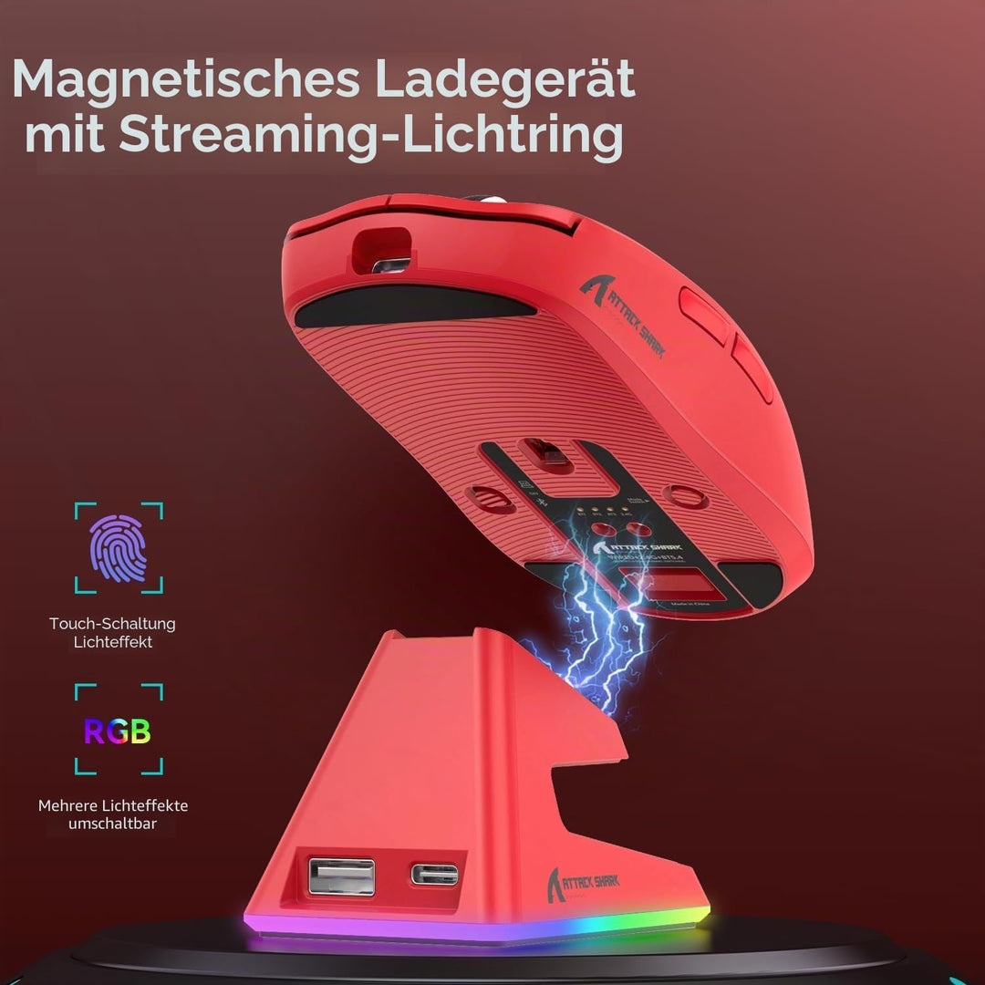 ATTACK SHARK X6 49g Superlight Mouse with Magnetic Charging Dock, PixArt PAW3395 Gaming Sensor, BT/2