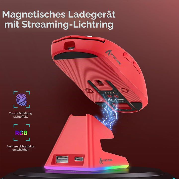 ATTACK SHARK X6 49g Superlight Mouse with Magnetic Charging Dock, PixArt PAW3395 Gaming Sensor, BT/2
