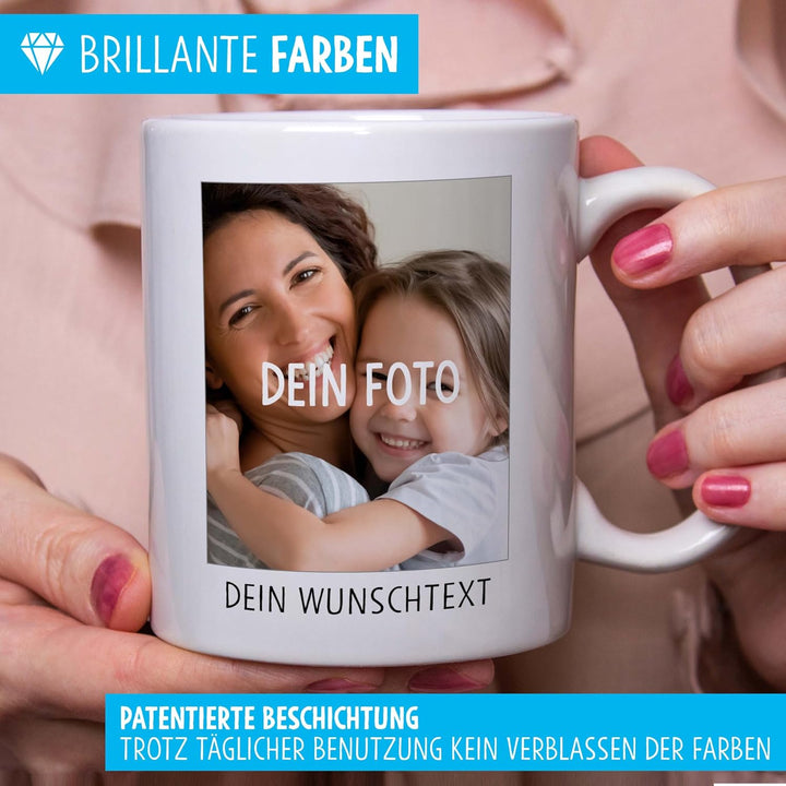 OWLBOOK® Personalisierte Tasse mit 2 Fotos & Spruch selbst gestalten | Fototasse mit eigenem Bild &