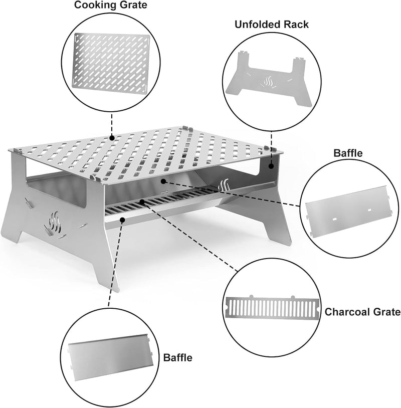 Onlyfire Tischgrill,mobiler Holzkohle-Grill, Grill-Grillrostsystem aus Edelstahl mit Tragetasche und