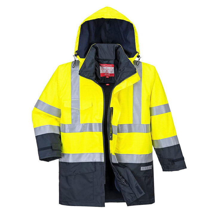 Portwest Bizflame Regen Warnschutz Multi-Norm Jacke, Grösse: 4XL, Farbe: Gelb/Marine, S779YNR4XL 4XL