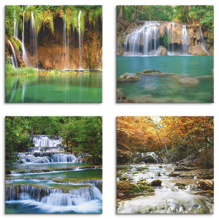 ARTLAND Leinwandbilder auf Holz Wandbild Bild Set 4 teilig je 30x30 cm Quadratisch Landschaft Gewäss