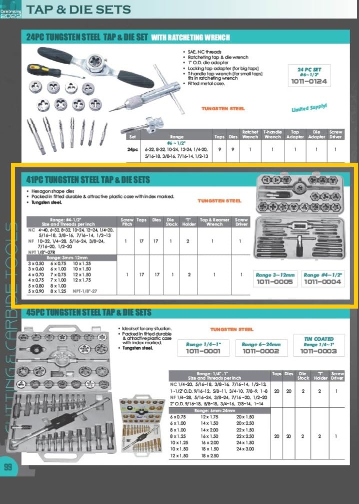 HHIP 1011-0005 Gewindeschneid-Set, 41-teilig, 3-12 mm – Sechskantform