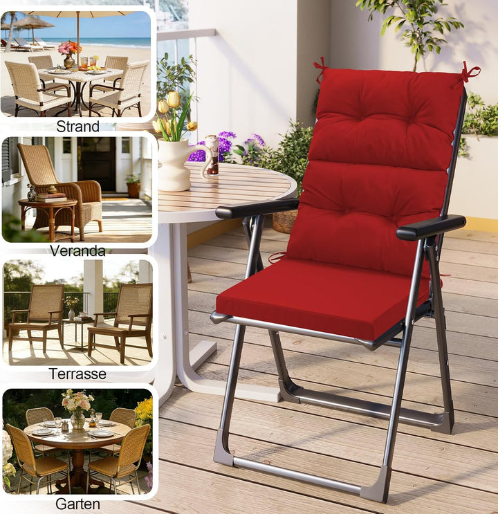 Gartenstuhl-Auflagen Hochlehner Set – Bequeme Outdoor Sitzkissen für Gartenstühle & Klappstühle, Wei