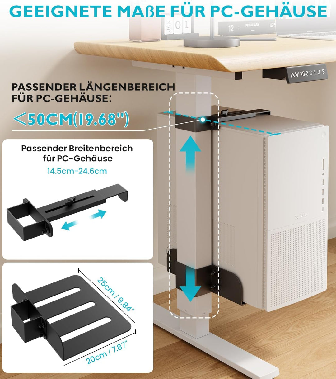 PC Halterung Unter Schreibtisch Ohne Bohren, CPU Halterung für Höhenverstellbarer Schreibtisch, Comp
