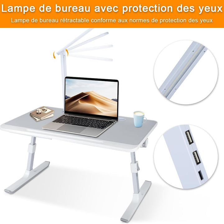 OHMG Laptop-Bett, höhenverstellbar und Winkel, faltbar, neigbar, mit Kühler/USB-Ports/Schublade, für