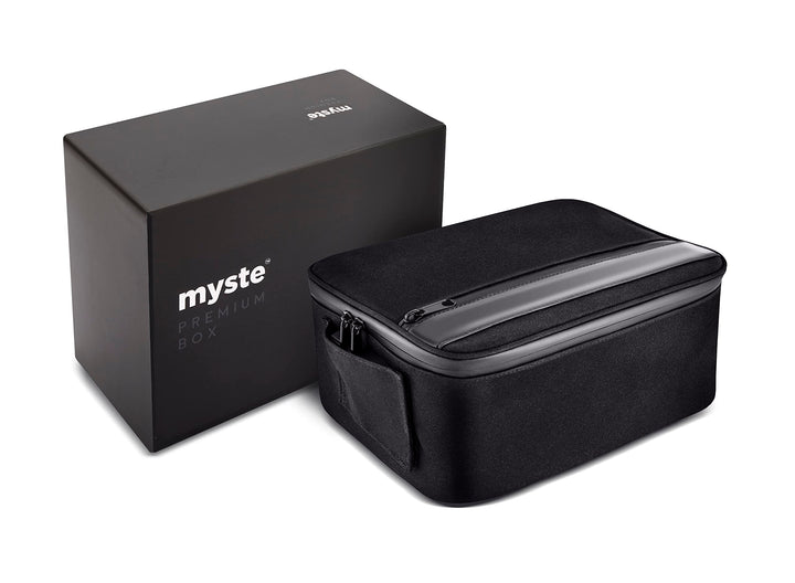 MYSTE BOX Geruchssichere Tasche mit Schloss, Karbonfutter, geruchsdicht, für die Reise, Schwarz, gro