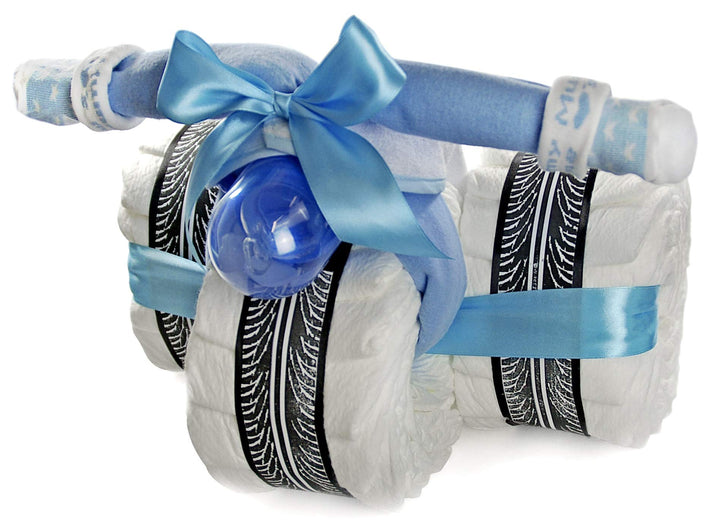 dubistda© Windeldreirad Cruiser blau / 45-teilig - Windeltorte Dreirad Junge / 40cm / Geschenk zur G