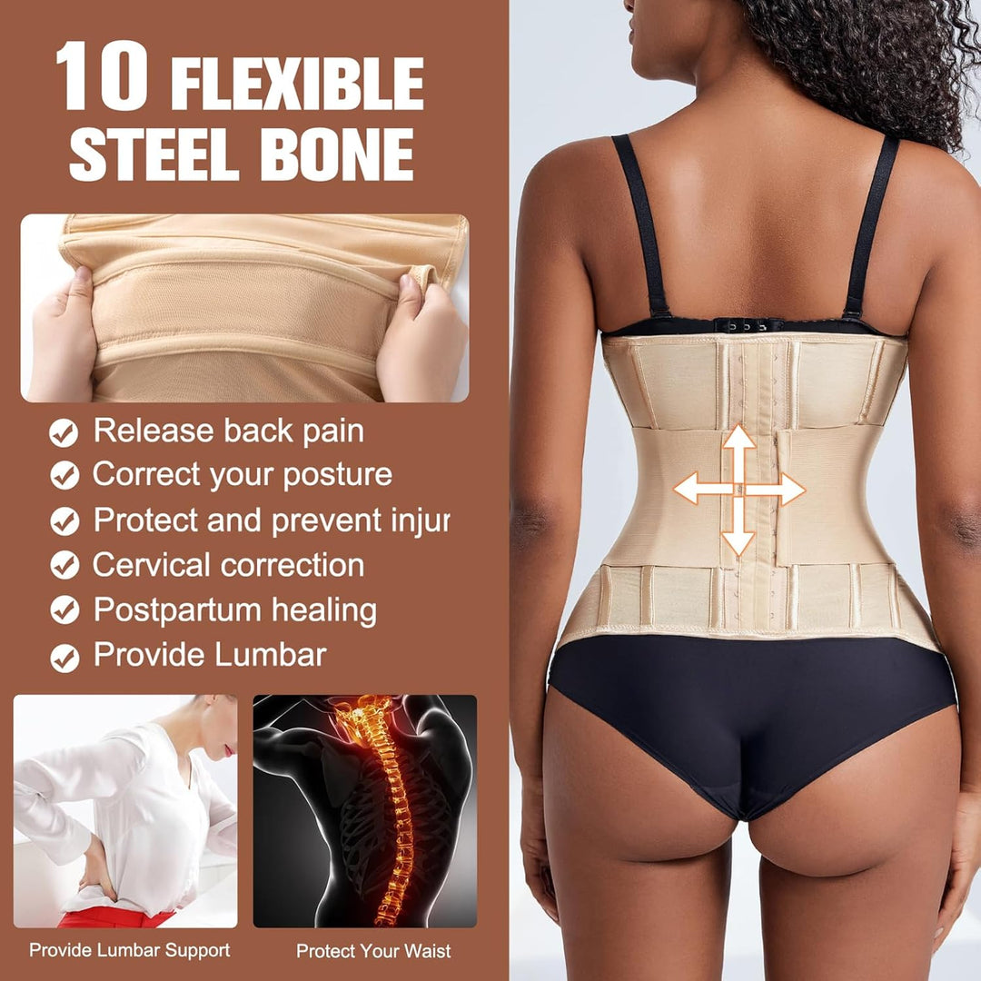 Korsett Damen Bauchweg Doppelte Verschlüsse, Waist Trainer Doppellagiges Verschlusssystem Bauchweggü