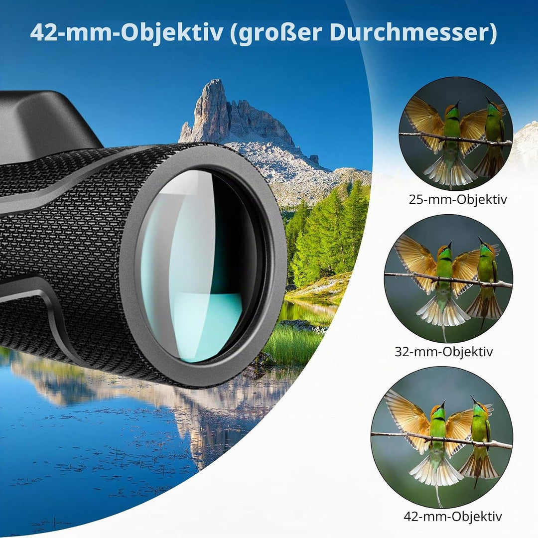 12x42 Zoom Fernrohr monokular, Mono fernglas Erwachsene, mit Smartphone Halter Stativ,für Wildtiere