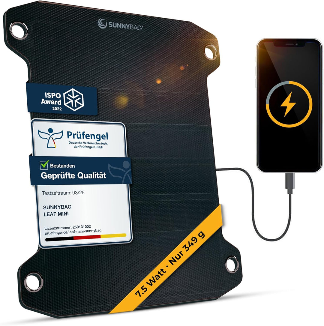 Sunnybag Leaf PRO | Award-Sieger: Das weltweit stärkste Flexible Solarpanel | 7,5 Watt | USB-Anschlu