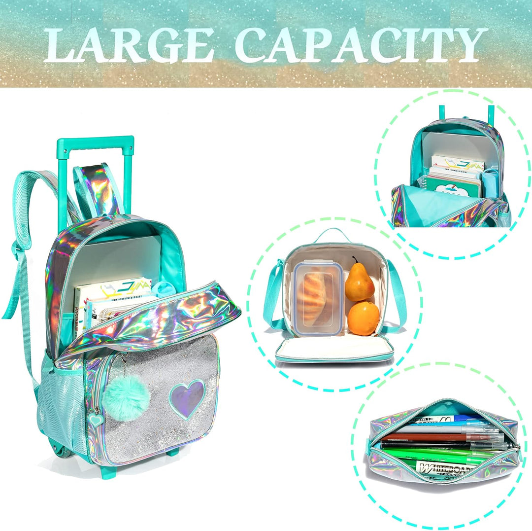 HTgroce Grün Trolley Rucksack Schulrucksack Kinder Multifunktionaler schultrolley Schultaschen Koffe