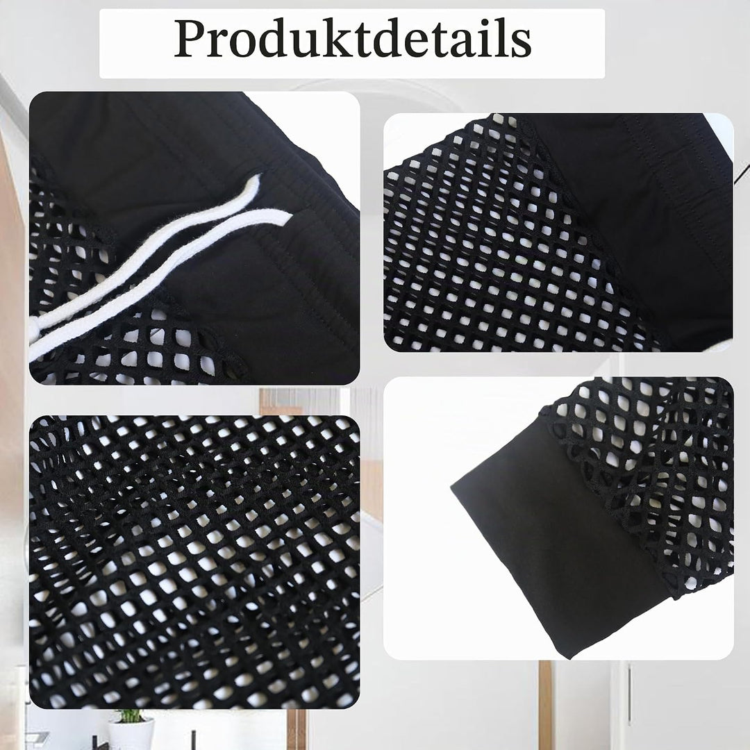 QiaTi Herren Fischnetzhose Mesh durchsichtige Muskelleggings Dehnbare Lange Hose mit Kordelzug M Sch