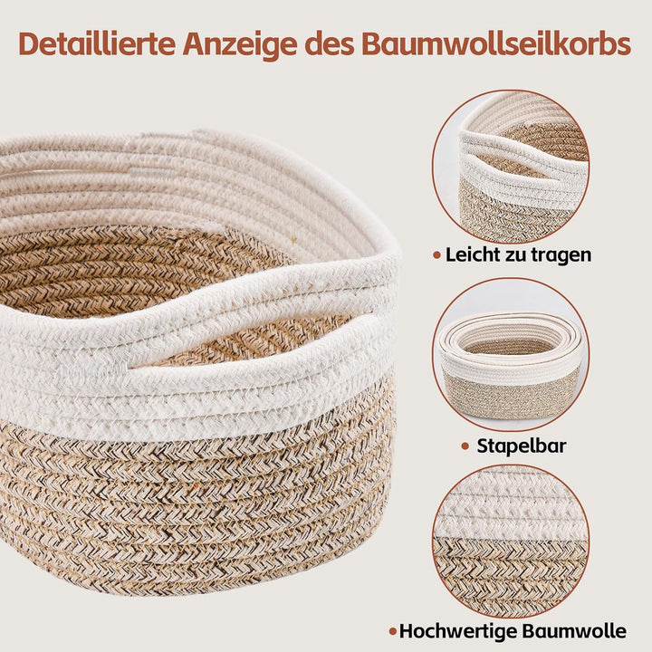 Aufbewahrungskorb Baumwollseil gewebt, 5er Set aus Körbe Aufbewahrung für Organisation, Aufbewahrung