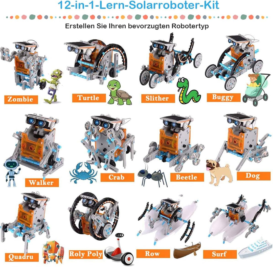 ACELIFE STEM Solar Roboter Kit, 12-in-1 DIY Bauspielzeug Angetrieben durch Solarenergie, Konstruktio