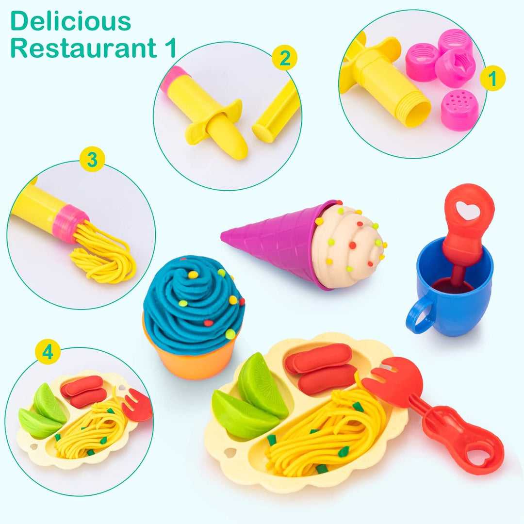 Knetwerkzeug für Kinder, 41 Stück Knete mit Zubehör Creation Frühstück Burger & Pasta, Formen Rollen