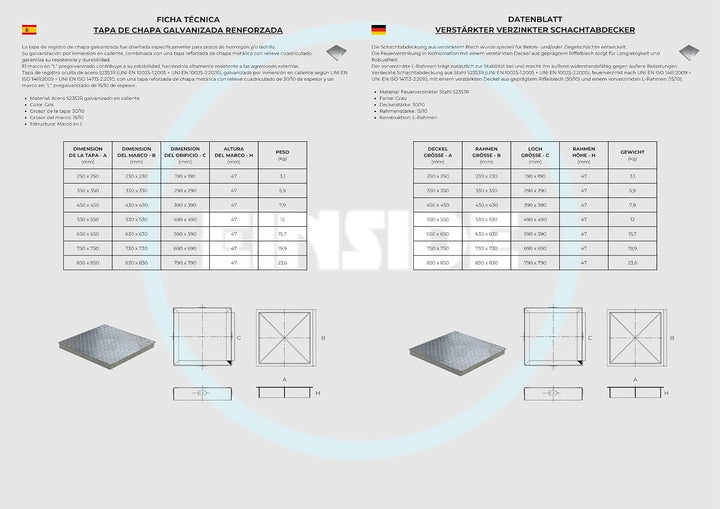 EINSIDE Schachtdeckel verzinkt und verstärkt, Deckel aus Stahlblech, Schachtabdeckung verzinkt, 85 x