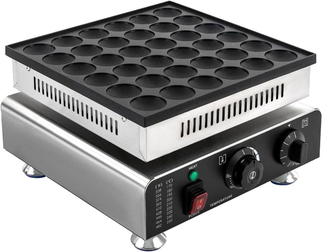 Mini-Pfannkuchenmaker 36 Löcher Dutch Pancake Maker mit Timer 50-300°C 900W Antihaftbeschichtung Pof