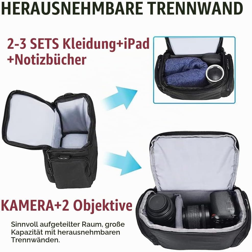 Cwatcun Kameratasche,SLR Fototasche,Kamera Tasche zum Umhängen kompatibel für Canon Nikon Sony SLR/D