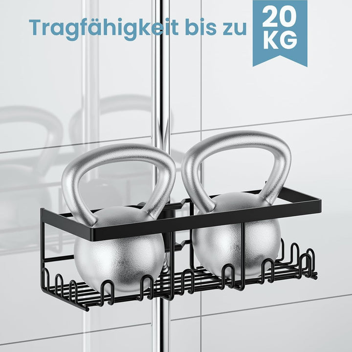 Duschablage Ohne Bohren, Duschregal für RUNDE Stangen 18mm-25mm Duschstange (Nicht für Quadratische/