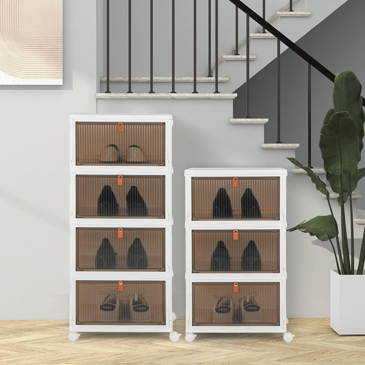 GOPLUS Aufbewahrungsbox mit Deckel, Stapelbare Ordnungsbox mit Türen, Transparent Klappbox mit Rolle