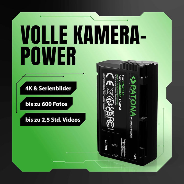 PATONA Premium Akku EN-EL15b 2400mAh Ersatz für Nikon EN EL15 ENEL15b Kompatibel mit Nikon 1 V1 Z6 Z