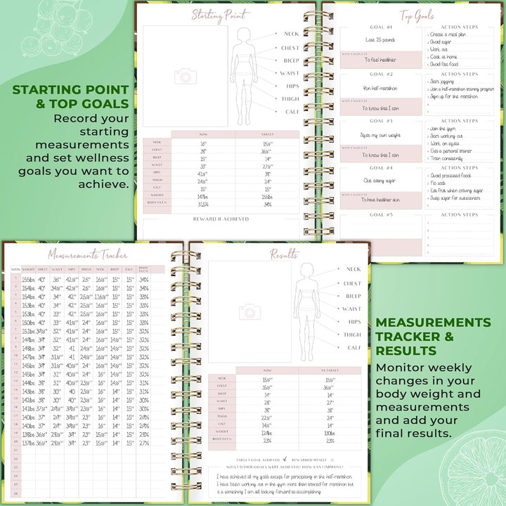 PLANBERRY Food Journal Premium - Ernährungsplaner - Diät- & Kalorien-Tracker - Mahlzeit- & Übungstag