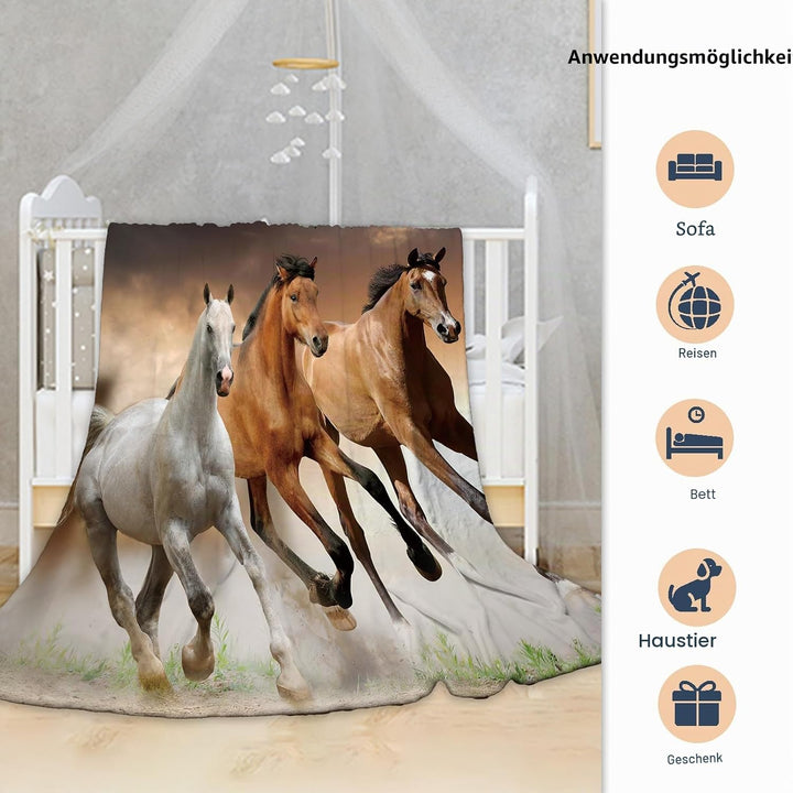 Pferd Kuscheldecke Flanell Decke,Kinderdecke 3D Pferd Flauschige Plüsch Decke,Wohndecke Fleecedecke