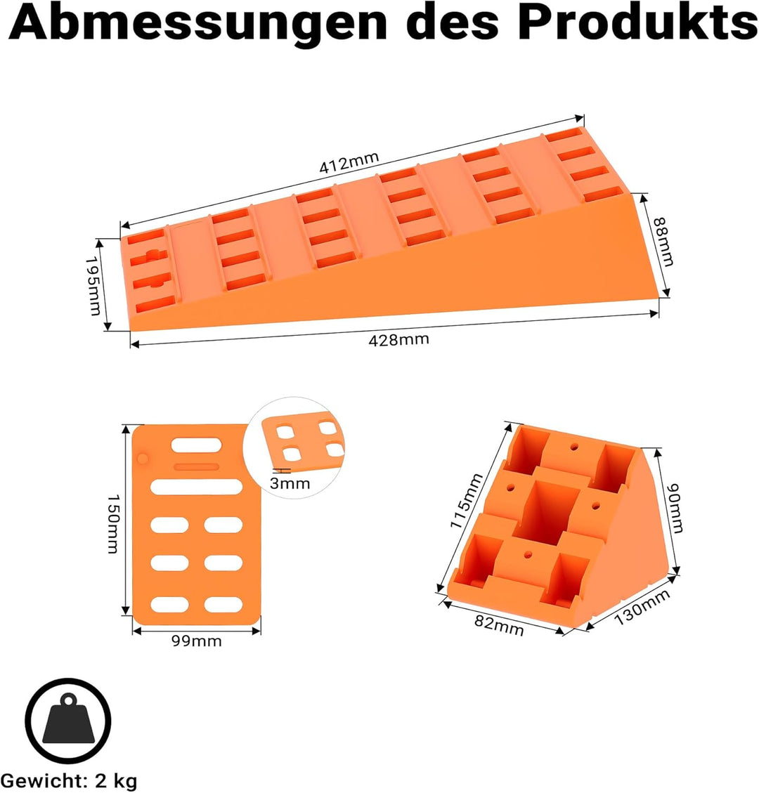 Wiltec Auffahrkeil für Wohnwagen 2 Stück 3,5 t Traglast, Unterlegkeile mit Stopper und Auffahrhilfe,