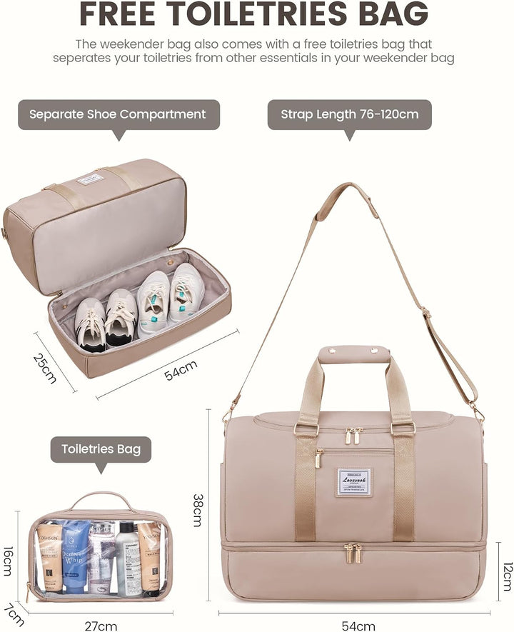 LOVEVOOK Sporttasche Reisetasche Gross, 50L Travel Bag mit Kulturtasche, Schuhfach &amp; Nassfach, Wasse