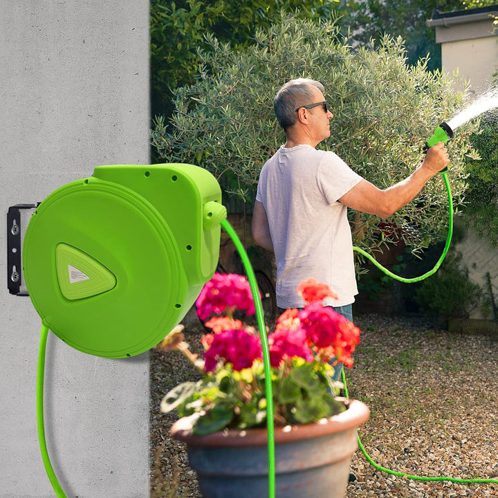 NAIZY Schlauchtrommel 30+2m Wasserschlauch Trommel mit Handbrause Schlauchaufroller 180° Schwenkbare