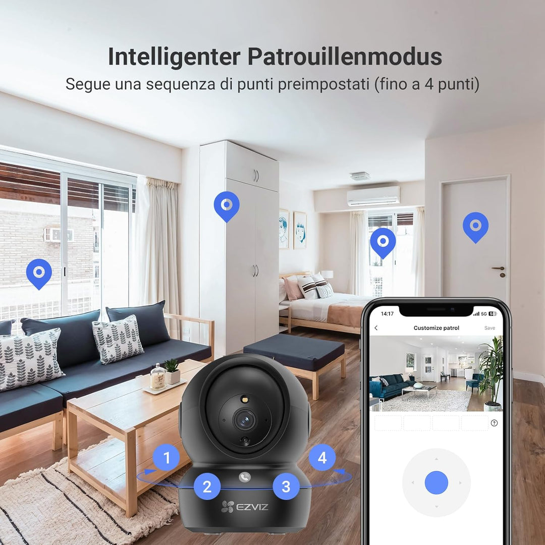 EZVIZ 2K WLAN Überwachungskamera Innen, 360º PTZ Indoor Kamera mit Personenerkennung und -verfolgung
