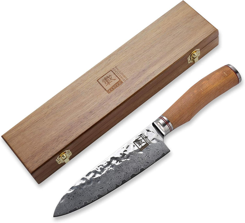 Zayiko Olive Damastmesser Santoku Messer 17,50cm Klinge extrem scharf aus 67 Lagen I Damast Küchenme