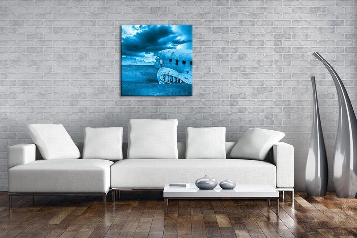 deyoli abgestürztes Flugzeug Format: 70x70 Effekt: Monocrome Blau als Leinwandbild, Motiv fertig ger