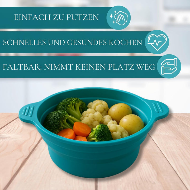 Dampfgarer für die Mikrowelle und Ofen 900ml | Faltbarer Dampfbox aus Silikon Schnell und Gesund Koc