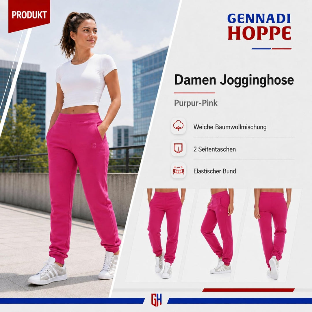 Gennadi Hoppe Damen Jogginghose Trainingshose Sweat Pants Sporthose Fitness Hose XS Purpur-pink, XS